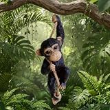 Black Resin Chimpanzee Baby Monkey Climbing on Vine Garden Hanging Monkey on Rope Statue Outdoor Animal Ornaments Gardening Gifts Waterproof Hanging Figurine for Yard Garden (Black)