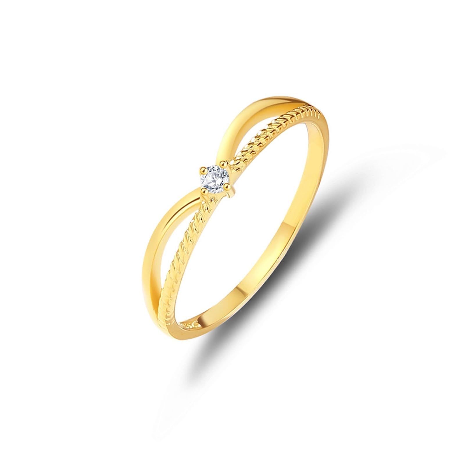 Anillo de compromiso para mujer con diamantes, oro amarillo, delicado anillo de boda de oro auténtico para mujeres