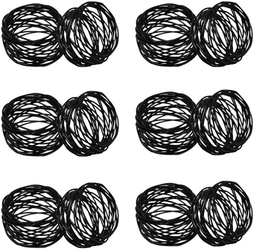 Image of SKAVIJ Handmade Twisted Wire Mesh Napkin Rings Holders Decor Dinner Party Wedding Thanksgiving Christmas Gathering (Black 8pcs)