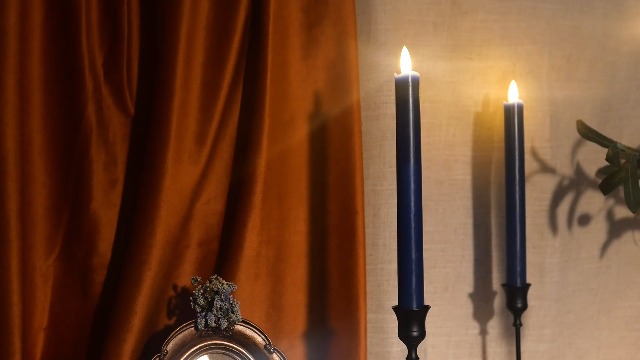 Image of KSWING Upgraded Real Wax LED Flameless Navy Blue Taper Candles with Remote, 6 PCS Candlesticks Battery Operated 3D Flickering - 9.6 inch Long Realistic Fake Candle Sticks for Home /Wedding /Xmas Deco