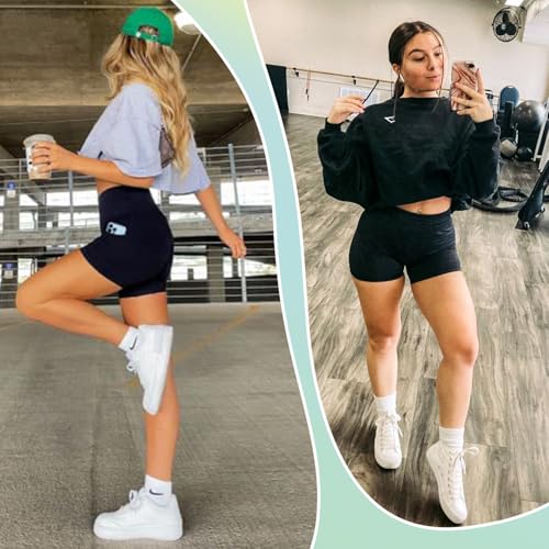 BLONGW Radlerhose Damen mit Taschen Kurze Hose Sporthose High Waist Leggings Blickdicht Sportshorts Elastische Yogahose Sommer Hotpants Dehnbar Laufhose für Gym Sport Shorts Fitness Alltag