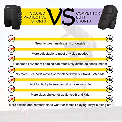 Soared 3D Protection Hip Butt EVA Paded Short Pants Protective Gear Guard Impact Pad Ski Ice Skating Snowboard Black L - Thumbnail 7