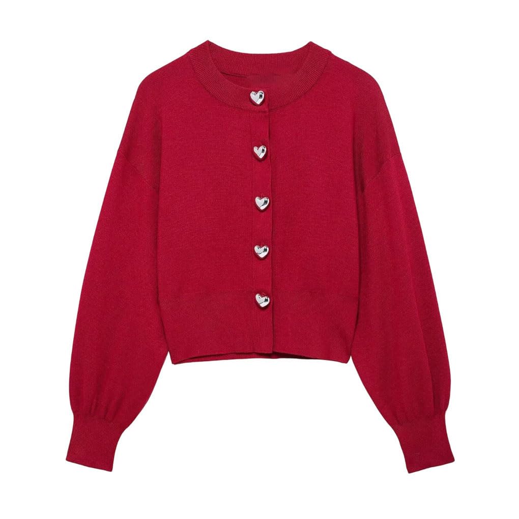 Chaqueta clásica de punto con cuello redondo para mujer, manga corta tipo farol, para uso diario