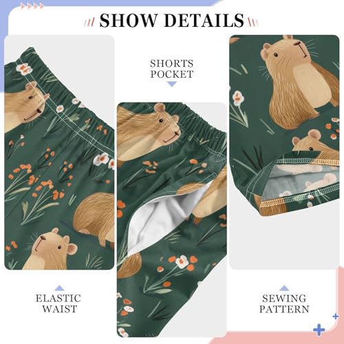 Boys' Pants Brown Capybaras Flower Long Bottoms Jogger Pants Elastic Waist Trousers with Pockets S-XL4