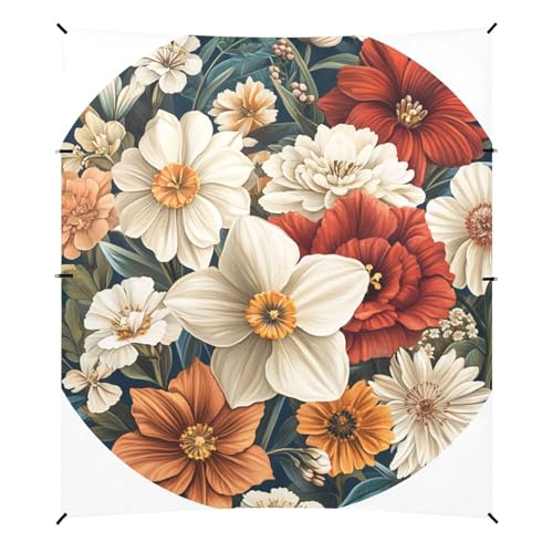 Flowers Daffodils Zinnia Stable Beach Tent UPF50 Waterproof Shade Sun Shelter with Sandbags, Sand Shovel, Poles for Backyard, Grassland, Park