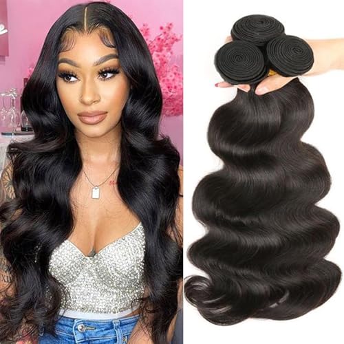 Body Wave Bundles Brazilian Virgin Human Hair Weave 3 Bundles 12A Grade Unprocessed Human Hair Extensions For Black Women Natural Black 100g/pc (Body Wave Bundles 10 12 14 Inch)