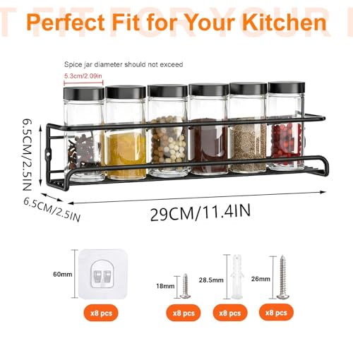 Wall Mounted Spice Rack, 4 Pack Stainless Steel Spice Organiser for Kitchen & Inside Cupboard Door or Pantry, Kitchen Spice Shelf with Adhesive or Screws - Image 5
