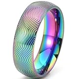 Jude Jewelers 7mm Stainless Steel Ocean Wave Style Holiday Summer Beach Wedding Band Ring (Rainbow, 8)