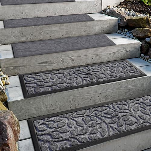 Aucuda 2er Set Stufenmatte Außen aus Gummi 76 x 22 cm Wetterfeste & rutschfeste Treppenstufen Matten Anti-Rutsch Wärmedämmung Gummimatten für Outdoor Sommer Antirutschmatten Graue Treppenmatte.
