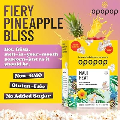 Opopop Microwave Popcorn - Maui Heat 2.8 oz., 9-Count - Sweet and Hot Popcorn, Flavored Popcorn, Non-GMO