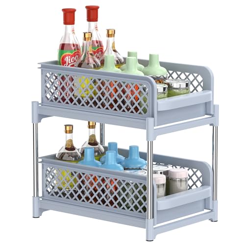 CLBERNI Under Sink Organizer and Storage,Pull Out Cabinet Organizer 2 Tier for Bathroom, Countertop Organizer for Kitchen (Grey XL size)