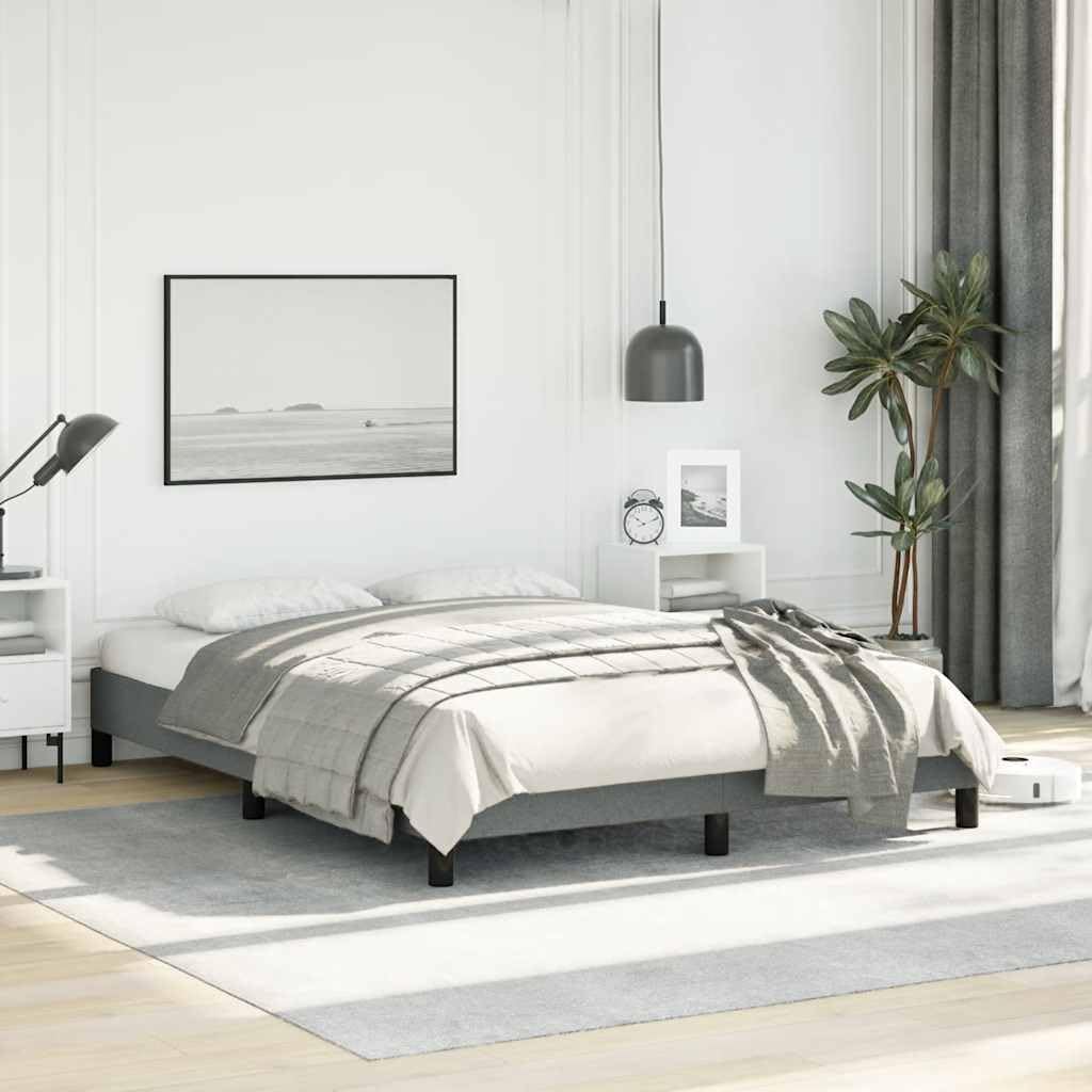Full Size Bed Frame Dark Grey Polyester Fabric with Sturdy Engineered Wood Platform, Modern Minimalist Bedroom Furniture, Easy Assembly, No Box Spring Needed, Durable Mattress Support