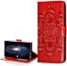 Produktbild COTDINFOR Etui für Motorola Moto G7 Power Hülle PU Leder Cover Schutzhülle Magnet Tasche Flip Handytasche im Bookstyle Stand Kartenfächer Lederhülle für Motorola Moto G7 Power Red Mandala LD.