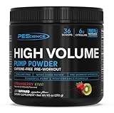 PEScience High Volume Nitric Oxide Booster Pump Pre Workout Powder, Strawberry Kiwi, 36 Scoops, Caffeine Free