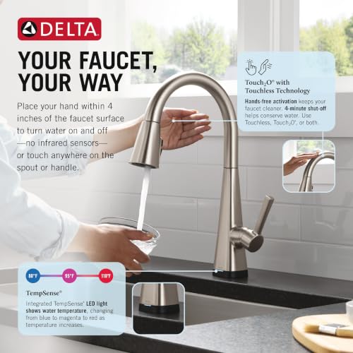 Delta Lenta Touchless Kitchen Faucet with Touch Technology, Brushed Nickel Kitchen Sink Faucet with Pull Down Sprayer, Single Hole, SpotShield 19802TLZ-SP-DST - image 3
