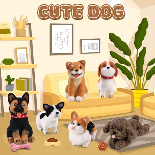 Image of Mayboos 6 Pcs Needle Felting Kit, Animal Needle Felting Beginner Kits Wool Felt Needle Felting Tools with Instruction for DIY Craft Animal Home Decoration (Cute Dog)