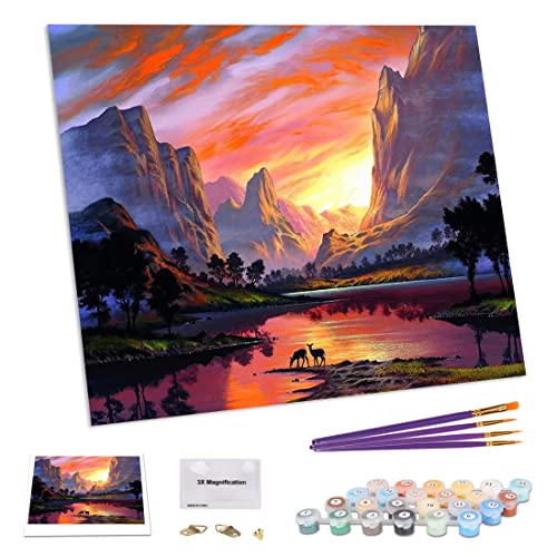 TAHEAT Kits de peinture par numéros avec carte loupe 3X 40 x 50 cm Peinture acrylique bricolage pour enfants et adultes Débutant - Mont Seaview (sans cadre) Cover