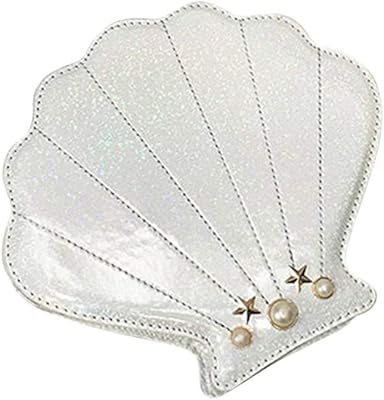 Hologram Laser Shell Shoulder Bags Pearl Cross-body Chain Purse Bags for Womens(White)