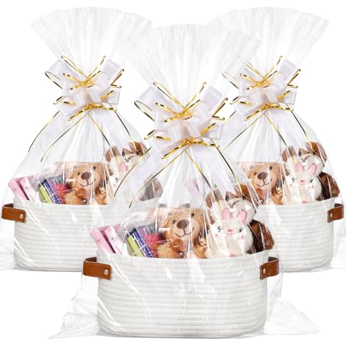Colingmill 3 Pack Easter Small Woven Basket for Gifts with Handles Clear Bags and Ribbons Empty Storage Basket Decorative Chest Box for Easter Wedding Present(White,12"x 8"x 5") by Colingmill - Image 8