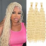 Deep Wave Bulk hair 20Inch No Weft Deep Wave Bulk Hair for Braiding Wet and Wave Quality Synthetic Braiding Hair Extensions for Boho Braids Micro Braiding (3Pack 300g 613#)