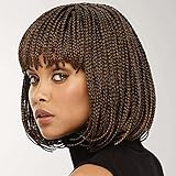 Czrleaty Knotless Braided Wigs for Black Women Heat Resistant Fiber Soft Synthetic Short Bob Box Braided Wig with Bangs African American Braided Wigs (10 inches, Brown)