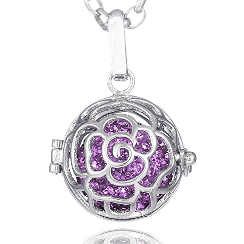 Morella Collar de Acero Inoxidable 70 cm con Colgante Rosas y Bola de resonancia de Color Lila Ø 16 mm para Damas en Bolsa para Joyas