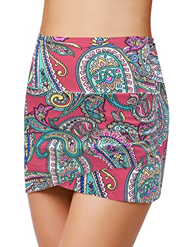 GRAPENT Women's High Waist Tulip Hem Shirring Swim Skirt Swimsuit Bikini Bottom Skirted Tankini Bottom Color Paisley - Multicolor Size S Small US 4 - US 6