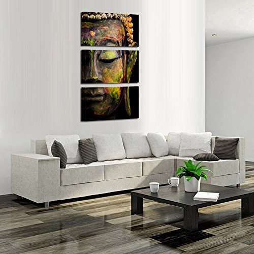 Kreative Arts 8724 Modern Buddha Head Portrait Painting Printed On Canvas Religion Wall Art Triptych Canvas Painting Home Decoration Wall Murals Ready To Hang thumb #2