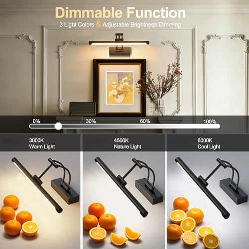 Image of ZitoStory Picture Lights for Wall Battery Operated, (Black, 16in) Rechargeable Art Light for Painting,Modern wall Lights for Pictures,Dimmable Gallery Artwork Lights for Pictures On Wall