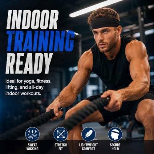 Image of 9 pcs Sweatbands for Men Workout Sport Headbands for Men Camo Headband Sweat Absorbing Headband Wide Sweatband for Head Basketball Football Cycling Running Yoga, 4.7 x 9.8 Inch