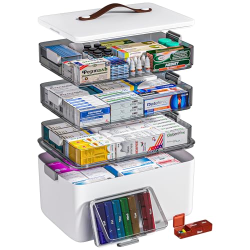 Boîte de rangement pour médicaments MOPUP à quatre compartiments avec poignée de transport,...