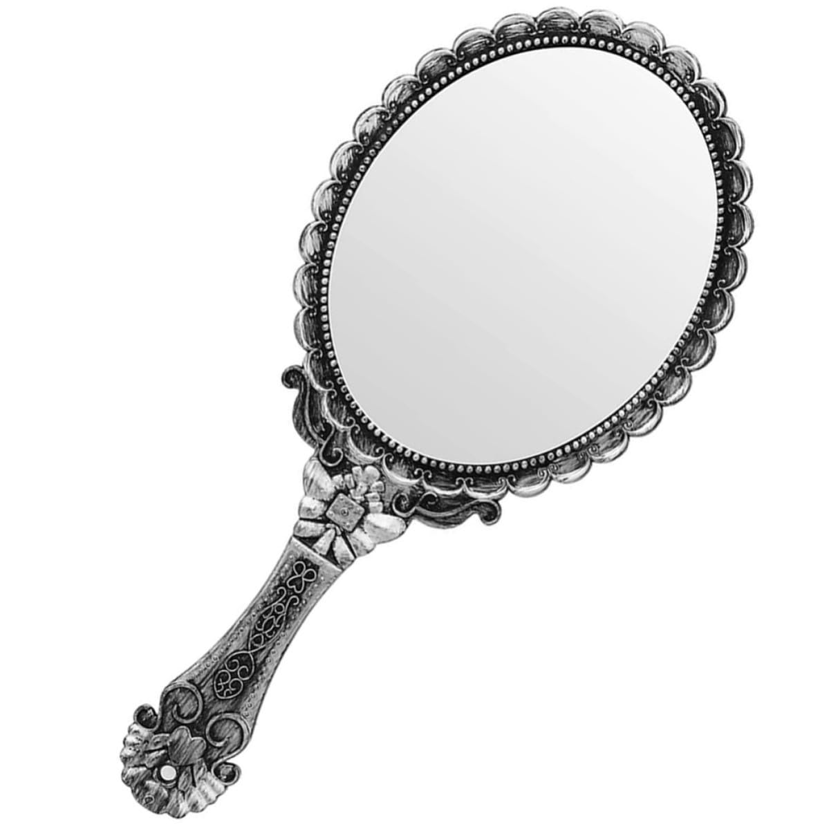 Specchio Cosmetico Portatile Manico Vintage Argento | Abs e Vetro Specchiato, Incisione Decorativa Elegante, per Casa e Viaggio