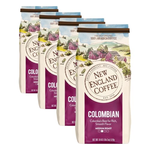 Image of New England Coffee Colombian Medium Roast Ground Coffee, 18oz Bag (Pack of 4)