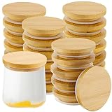 Sawysine Yogurt Jar Lids Set Reusable Bamboo Wooden Lids Round Canning Lids with Silicone Sealing Ri