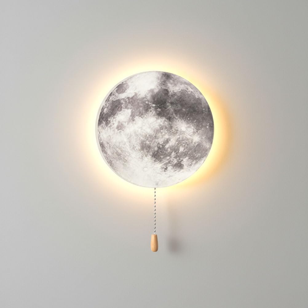 EaEa Wandlampe Mond Kinderzimmer LED Batterien Wandleuchte mit Zugschalter 3 Farbtemperaturen Kabellose Nachtlicht Wand Moonlampe für Kinder Madchen Junge Baby Schlafzimmer Nachttischlampe