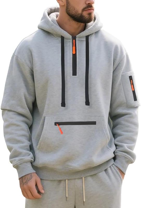 Men Autumn/Winter Fleece Sweatshirt 1/4 Zipper Long Sleeve Sports Hoodie with Pockets Military Tactical Sweatshirt