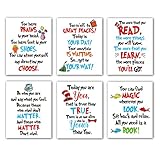 6PCS Doctor Cat Hat Poster, Red and Blue Cat Hat Decor for Reading Room, Print Wall Art Decoration for Classroom, 8x10 Inch