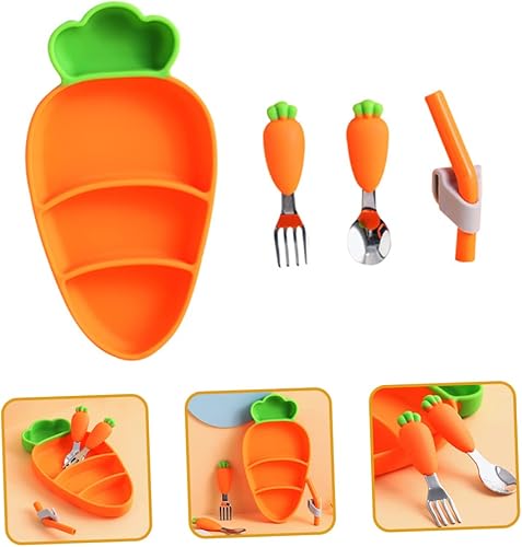 Miniatura 4 de 1 juego de platos de zanahoria platos llanos de cerámica para niños pequeños, platos para niños pequeños con cuenco de arroz de porcelana, platos