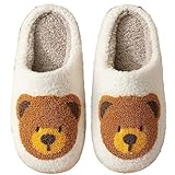 Bear Slippers for Women Christmas Slipper Cute White Teddy Bear Slippers Indoor and Outdoor fluffy Cartoon Indoor Warm Fleece Shoe Winter Soft Cozy Home Non-Slip Soft Plush Slip-on Wool Lined Shoes