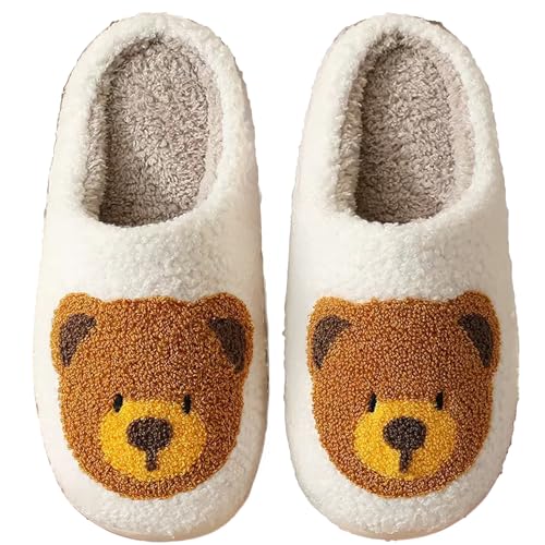 Christmas Slippers Reindeer Slippers for Women and Men Holiday Halloween Slippers Indoor Bedroom Fluffy Warm Fleece Slippers Winter Soft Cozy Home Non-Slip Soft Plush Slip-on Wool Lined House Shoes