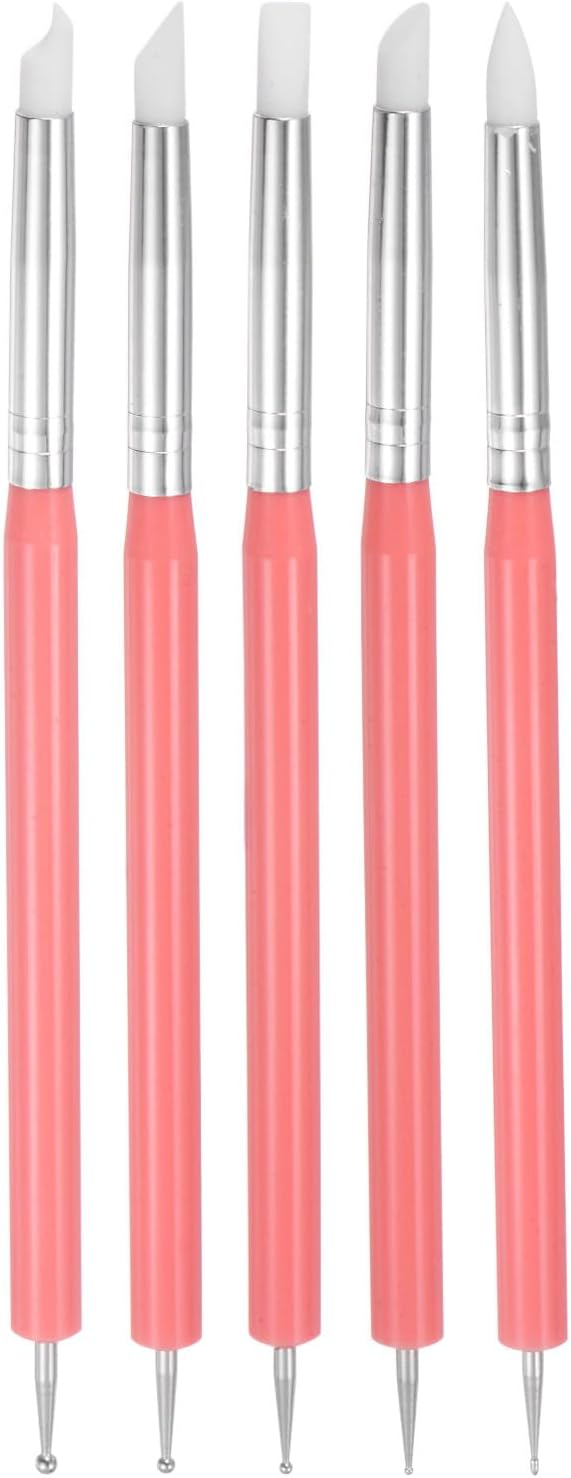 Generic 5 Pcs Silicone Clay Sculpting Tool Double-Ended Rubber Tip Metal Ball Silicon Shaper Pens Modeling Dotting Tool for DIY Handicraft Sculpture Pottery Painting, Pink