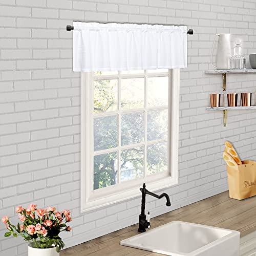 Caromio Kitchen Valance Curtains For Windows, Waffle Weave Waterproof Window Valances For Bathroom, 210Gsm Thicken Fabric Rod Pocket Tailored Short Valance Cafe Curtains (White, 60" X 15", One Panel) #TOP6