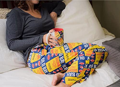 Old Bay Can Pattern Yellow/Blue Fuzzy Lounge Pants Pajama Bottoms2