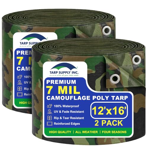 TARP SUPPLY Inc. 12x16ft Camo Tarps, Heavy Duty Waterproof 7 Mil 2 Pack