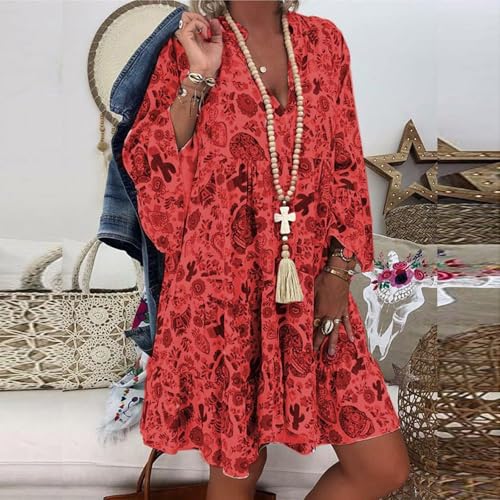 Robe de plage décontractée à manches amples et col V boutonné 4XL - 6