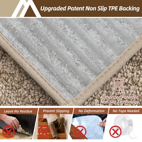 Image of COSY HOMEER Edging Stair Treads Non-Slip Corner Indoor Stair Runners for Wooden Steps,Landing Slip Resistant Stair Rugs Mat for Kids and Dogs,100% Polyester TPE Backing,Beige,30x30 inch