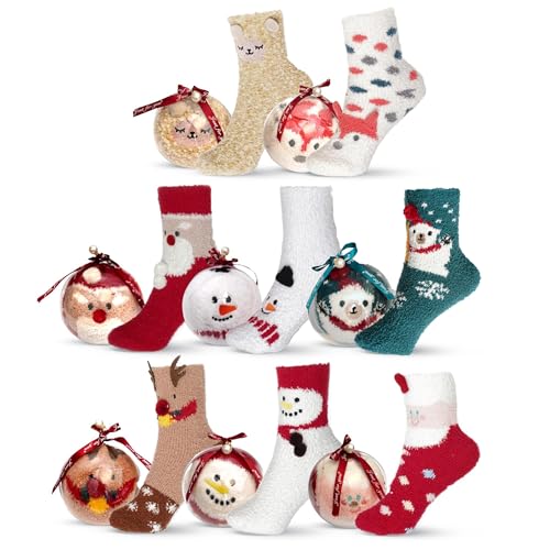 8 Pair - Christmas Fuzzy Socks Gift Set in Box,
