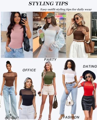 Image of Avidlove Women's Short Sleeve Bodysuit Turtle Neck Body Suits Mesh One Piece Leotard Going Out Tops Date Outfits