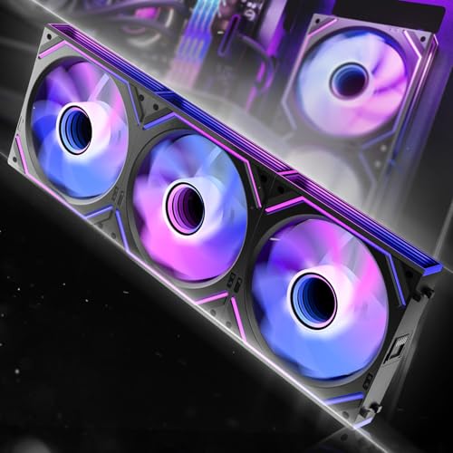 AsiaHorse DAWN Pro RGB Ventoinha reversa para PC, 120 mm, 3 unidades, ARGB Daisy Chain, Infinity Mirror, HDB, 2 m³, 1850 rpm, 2,6 mmH2O, 4 pinos PWN, 3 pinos ARGB de 5 V, Asus Aura ASRock