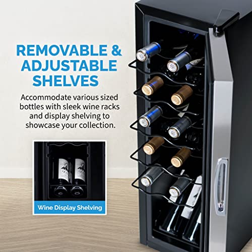 Newair 12 Bottle Wine Cooler Refrigerator | Freestanding Wine Fridge | Stainless Steel, Double-Layer Tempered Glass Door, Quiet Compressor | 41F-64F Digital Temperature Control For Reds & Whites Wine #TOP4
